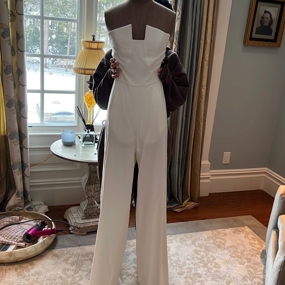 Black Halo White Strapless Wide-Leg Jumpsuit